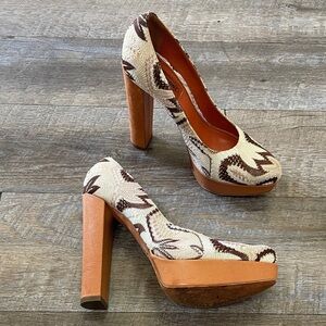 Missoni Woven Knit Wooden Platform Block Heels